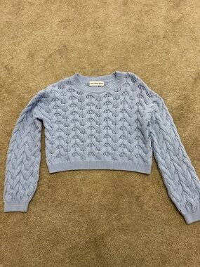 Light Blue Cable Knit Cropped Sweater
